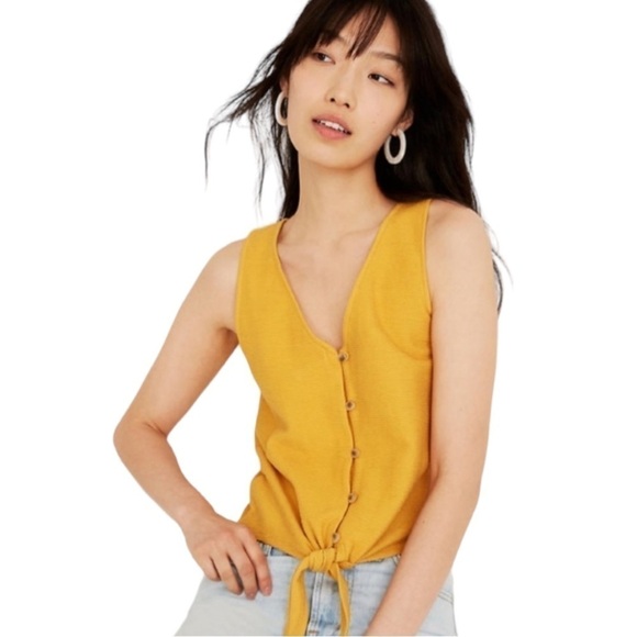 Madewell Tops - Madewell Texture & Thread Button-Front Tie Tank Top- Size Small Mustard Yellow